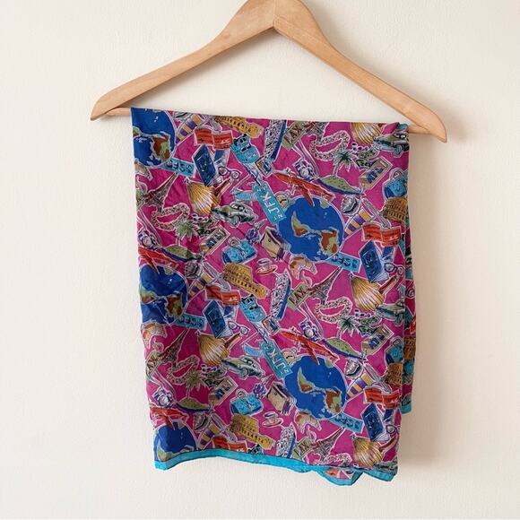 Morgan Taylor Silk Scarf Multicolor Travel Print - Picture 1 of 6